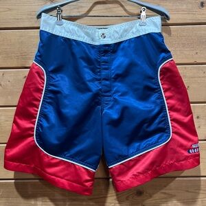 Vintage SMP Fighting Shorts Patriotic USA Black Red White 30” Waist EUC